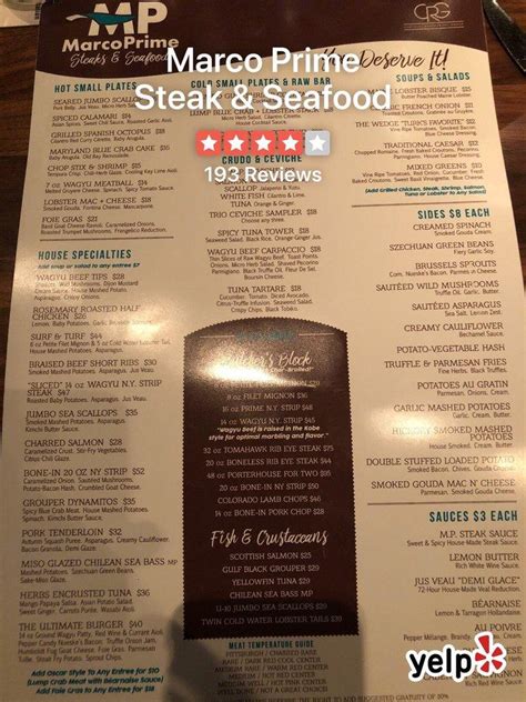 Menu at Marco Prime Steak & Seafood Restaurant, Marco Island