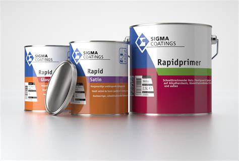 Sigma packaging of paint cans. Created in CGI with high realism.