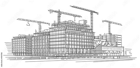 Construction site line sketch, hand-drawn, vector. Stock Vector | Adobe Stock