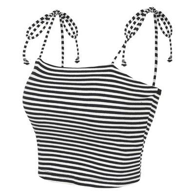 Allegra K Women's Tie Spaghetti Straps Sleeveless Summer Crop Cami Top Black White Large : Target