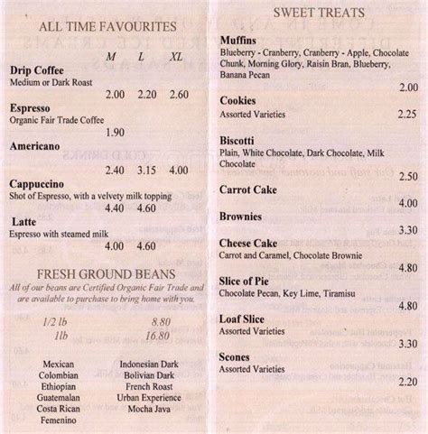 Menu at Lakeshore Coffee House, Burlington