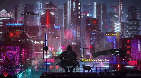 Cat City Cyberpunk Futuristic Man Skyscraper, cyberpunk tokyo HD wallpaper | Pxfuel