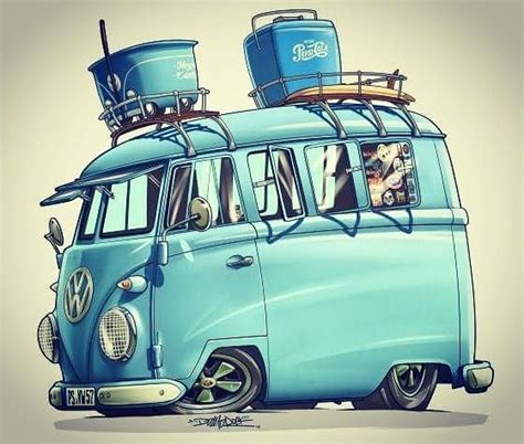 Cartoon VW Split screen by DazzlaRock | Car cartoon, Vw art, Truck art