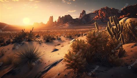 Premium Photo | Desert landscape with sunset