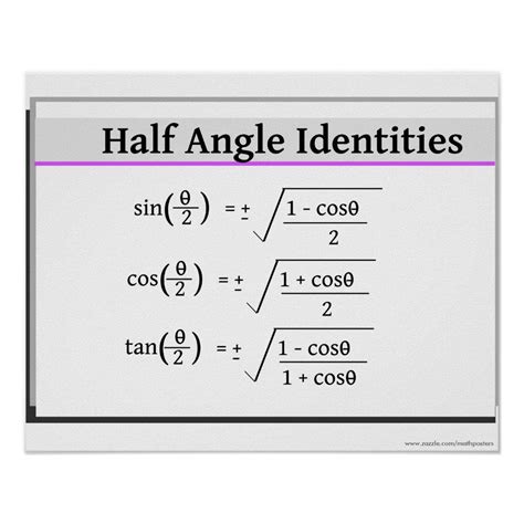 Trigonometry Poster: Half Angle Identities Poster | Zazzle | Studying math, Trigonometry, Math ...