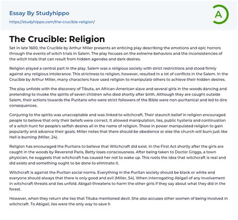 The Crucible: Religion Essay Example | StudyHippo.com