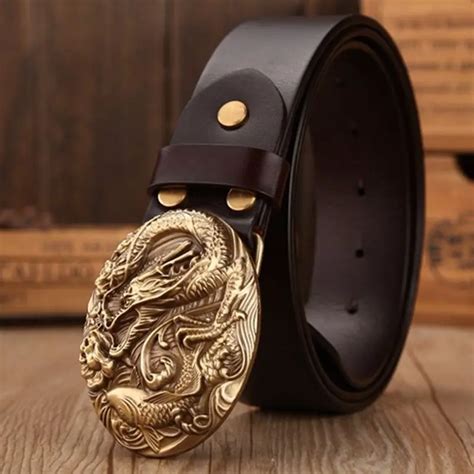 Brand casual luxury solid brass dragon elliptical buckle for men full ...