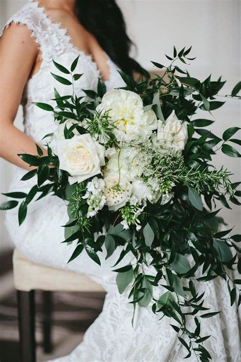 greenery and white cascading wedding bouquet #weddings #weddingbouquets #bouquets #weddingideas ...