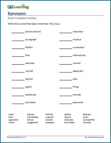 Synonyms worksheets | K5 Learning