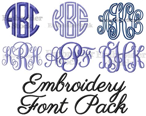 Embroidery Font Pack 6 Machine Embroidery Fonts in 5 Sizes | Etsy