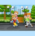 Happy children playing in park road Royalty Free Vector