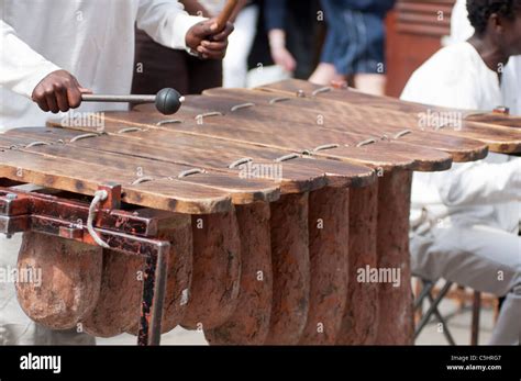 A Balafon (Xylophone) an African musical instrument, showing how Gourds underneath the wooden ...