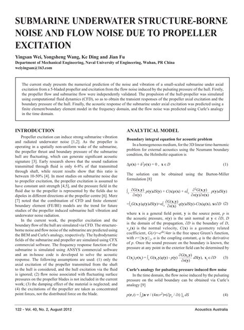 (PDF) Submarine underwater structure-borne noise and flow noise due to propeller excitation