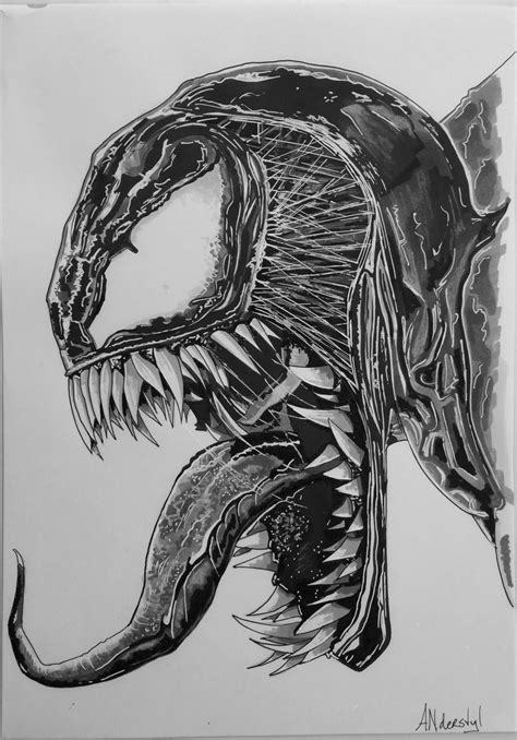 Venom movie marker drawing black white #markerdrawing #venom #marvel #art | Spiderman art sketch ...