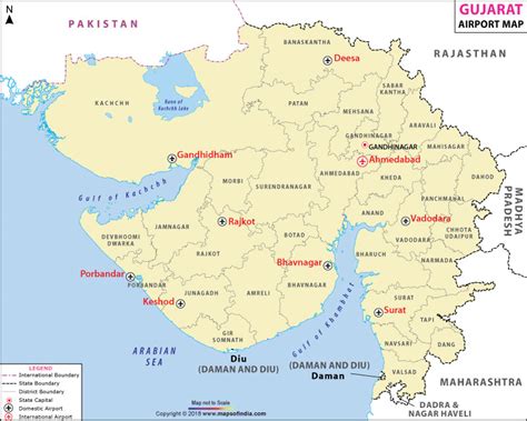 Gujarat International and Domestic Airports Map, Gujarat Airport map