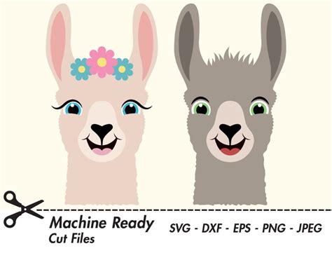 Cute Llama SVG Cut Files, PNG Llamas Clipart, Farmhouse Clip Art, Happy Llama Face, Boy, Girl ...