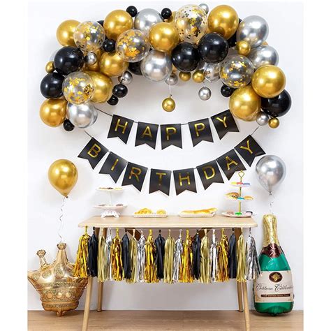 Black Gold Birthday Party Decorations&Balloons Arch Garland Kit(Gold Black Silver)Happy Birthday ...