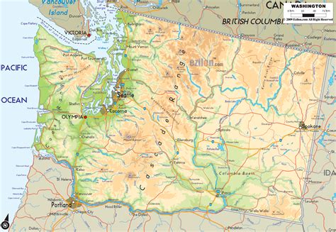 Physical Map of Washington State USA - Ezilon Maps