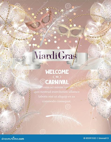 Falling Feathers, Beads, Ribbon and Carnival Masks. Mardi Gras ...