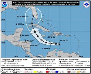 NOAA forecast cone shows major hurricane Ian to approach Florida - Artemis.bm