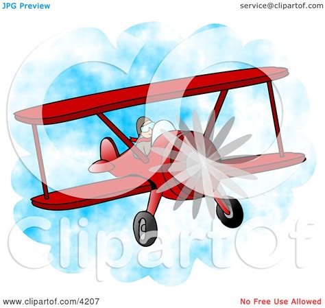 Male Pilot Flying a Red Biplane Clipart by djart #4207