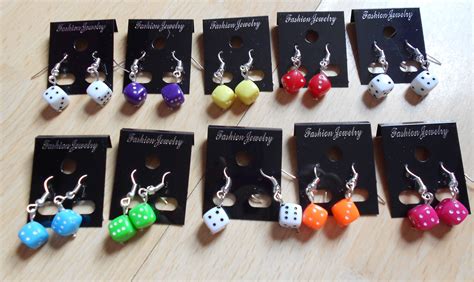 Acrylic dice earrings. Various colours available. £2.99 per pair, or £20.00 for ten pairs ...