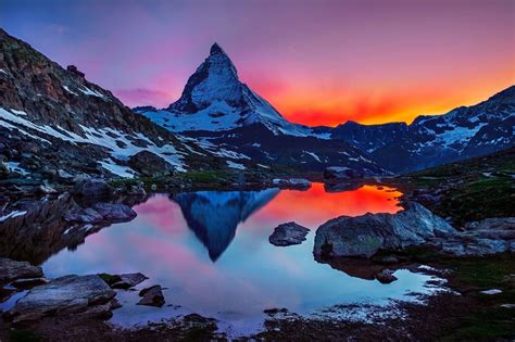 landscape Photography Nature Lake Sunset Mountains Sky | Matterhorn, Beautiful places, Beautiful ...