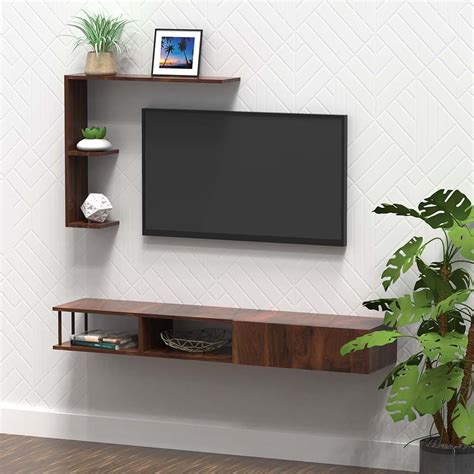 Walnut Wooden Tv Unit Cabinet with Shelves – DecorGlance