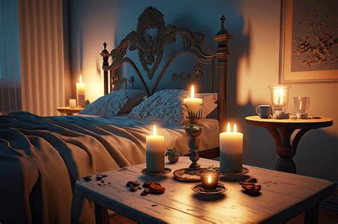 Premium Photo | Romantic and original evening in bedroom with bed and ...