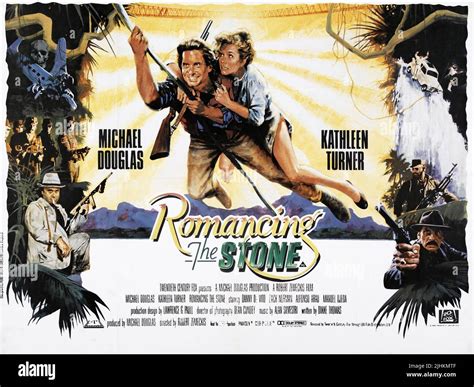 DANNY DEVITO, MICHAEL DOUGLAS, KATHLEEN TURNER, ALFONSO ARAU POSTER, ROMANCING THE STONE, 1984 ...