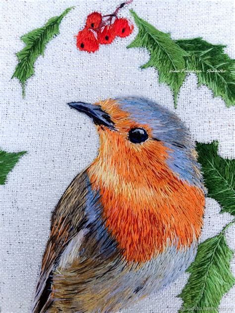 "The Robin bird", an embroidered smooth painting – купить на Ярмарке ...