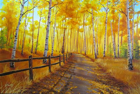 "Golden Forest" , Autumn Aspens, Birch Trees, Autumn Forest Painting , 24" x 36" Canvas ...