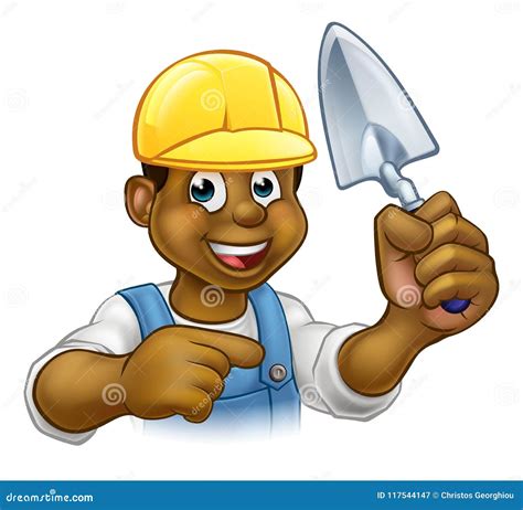 Builder Bricklayer Construction Worker Trowel Tool Cartoon Vector ...