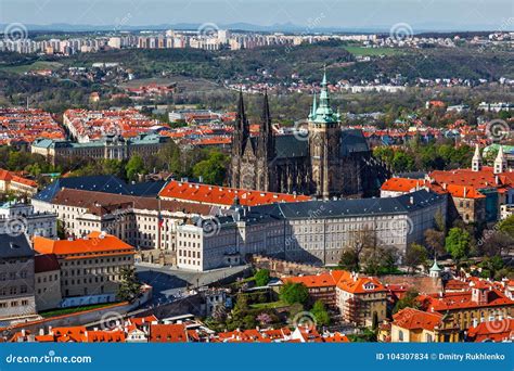 Aerial View of Hradchany: the Saint Vitus St. Vitt`s Cathedral Stock ...