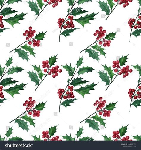 Watercolor Background Christmas Plant Holly Stock Illustration 1442967779 | Shutterstock ...