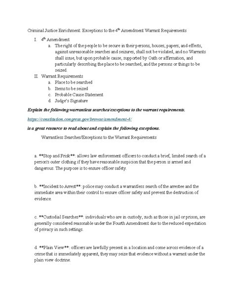 Criminal Justice Enrichment Exceptions to the 4th Amendment Assignment ...