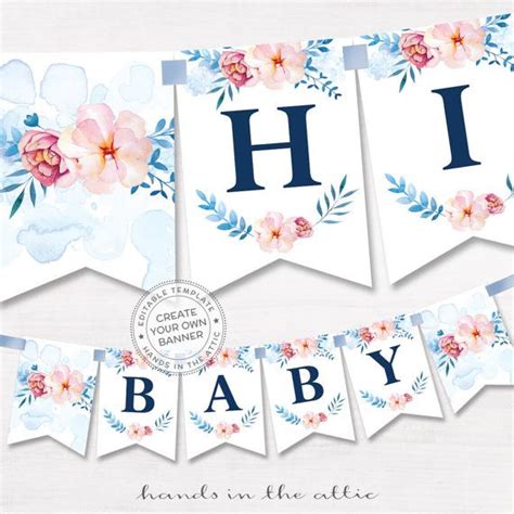 Printable floral banner template couples baby shower bridal editable ...