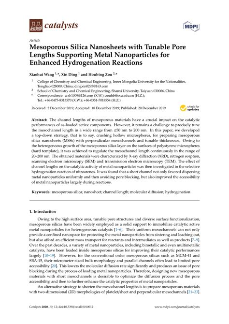 (PDF) Mesoporous Silica Nanosheets with Tunable Pore Lengths Supporting Metal Nanoparticles for ...