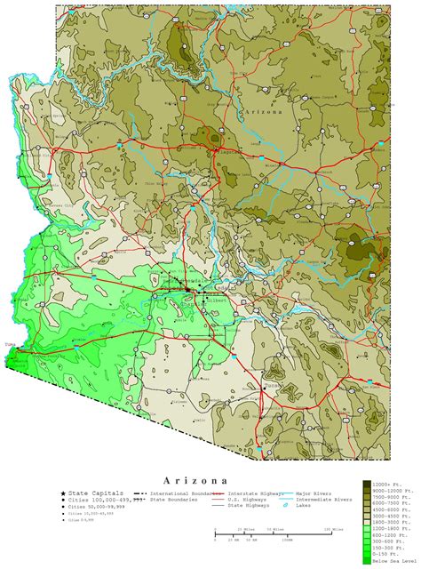 Arizona Contour Map