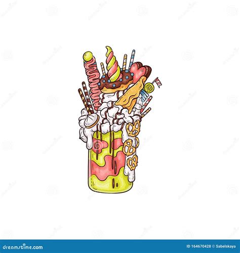 Milkshake or Creamy Dessert with Toppings Vector Sketch Illustration Isolated. Stock Vector ...