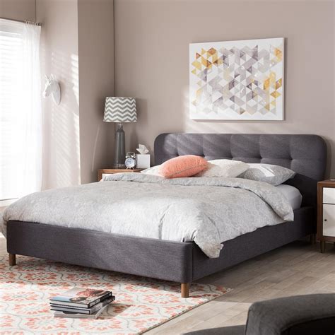 Baxton Studio Leyton Mid-Century Gray Fabric Upholstered King Size Bed ...