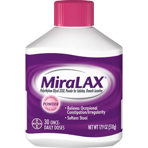 MiraLAX Laxative Powder for Gentle Constipation Relief, Stool Softener ...