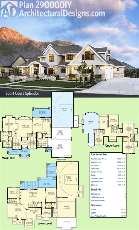 Plan 290000IY: Luxurious Craftsman House Plan with Optional Sports Court - 4034 Sq Ft | Dream ...