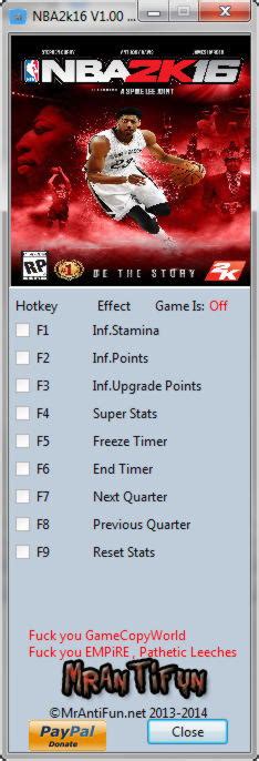NBA 2K16 Trainer +9 v1.00 MrAntiFun - download cheats, codes, trainers