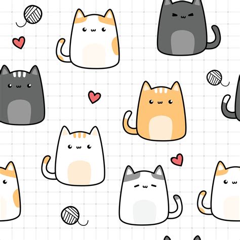 Cute chubby cat kitten cartoon doodle seamless pattern 2398967 Vector ...