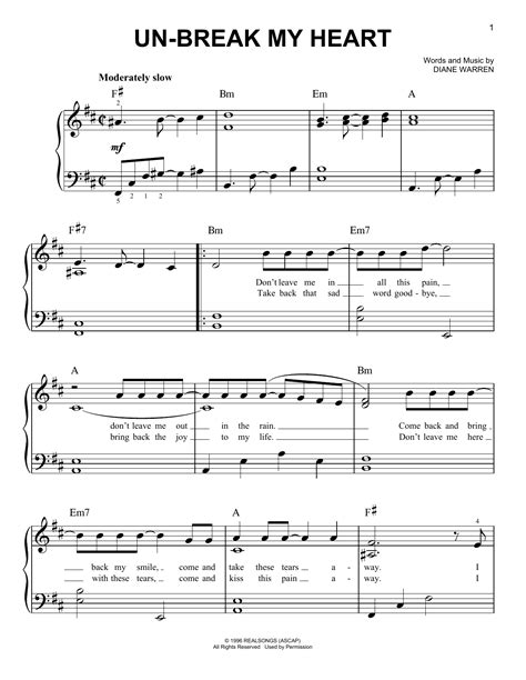 Un-break My Heart (Easy Piano) - Print Sheet Music Now