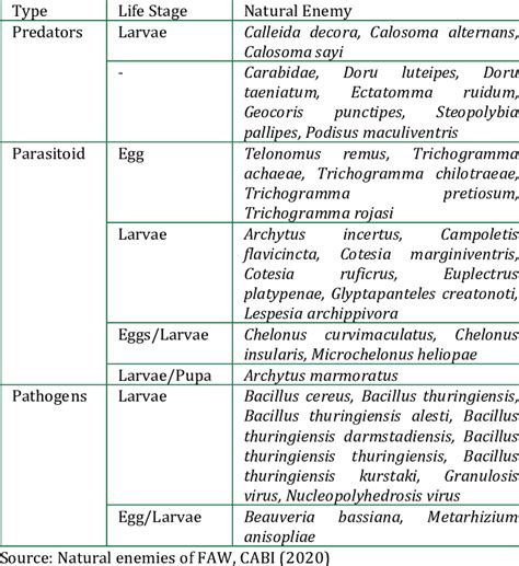 Biological control agents used for FAW management | Download Scientific ...