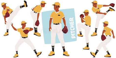 Set of Baseball Pitcher Character in Different Pitching Positions ...