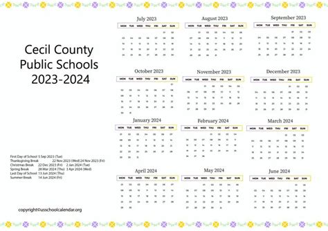 Cecil County Public Schools Calendar with Holidays 2023-2024