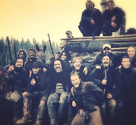 Tom Hardy with the rest of the cast on the set of The Revenant Leo ...